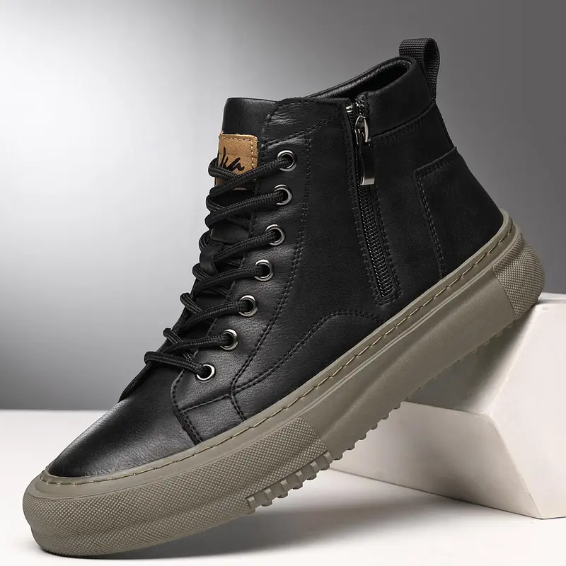 Shoes for Men, Fashionable Lace Up Front Mid Top Sneakers, Casual Comfortable Sports Shoes for Outdoor Activities, Male All-match Round Toe Shoes for Daily Wear