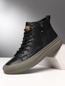 shoes for men, fashionable lace up front mid top sneakers, casual comfortable sports shoes for outdoor activities, male all-match round toe shoes for daily wear