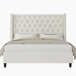 [MothersDayGift] #Summervibes AMERLIFE Modern Bed Frame, Velvet Upholstered Platform Bed with 51.6" Tall Wingback Headboard, Deep Button Tufted, No Box Spring Needed/Sturdy Structure Design/Luxury Furniture Design/Queen/King Size/Christmas Gifts
