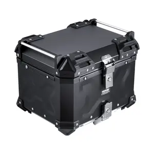 VEVOR Motorcycle Top Case, Universal Aluminum Alloy Motorbike Tail Box with Leather Lining, 45L Waterproof Detachable Motorcycle Top Box with Lock & Back Cushion, Fit for 99% of Motorcycle Frames