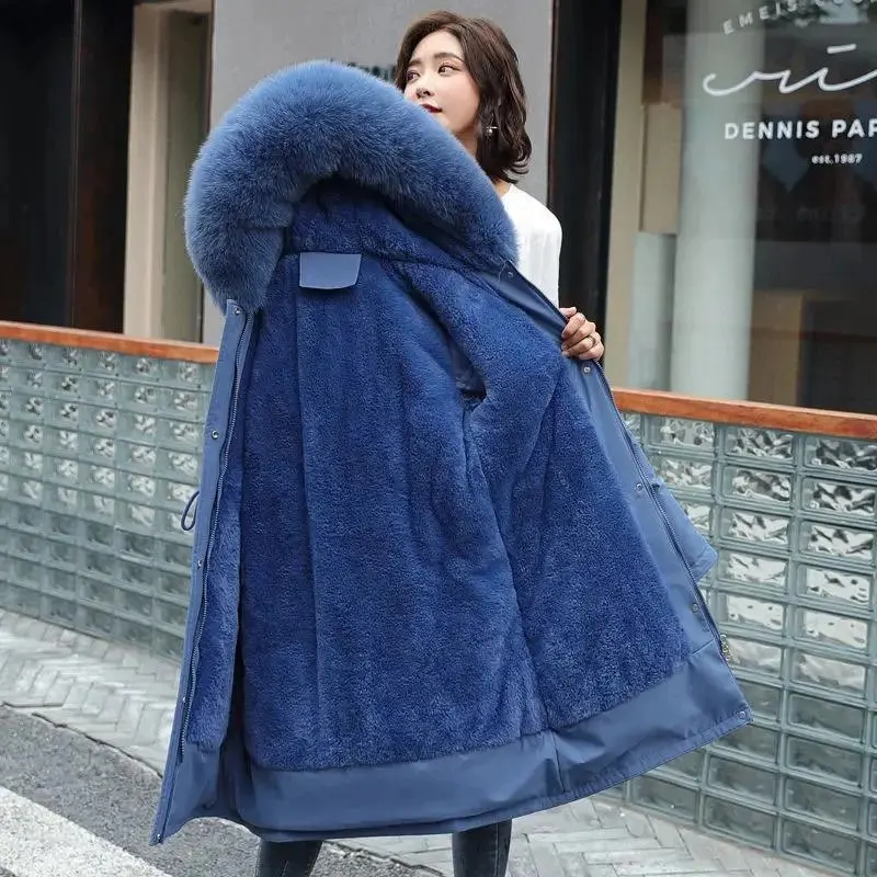 Women's 2026 New Long Hooded Collared Coat - Thick Heavy Woolen with Fur Collar, Wool Liner, Padding, Warm Snow Wear for Winter Sports (Up to 6XL, Gift Option), Thick Heavy Coats, Collared Coats