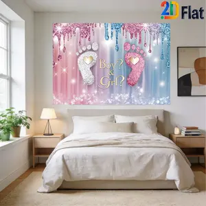2D flat banner wall decoration, 1 piece, featuring a pink and blue sparkling theme, perfect for baby shower decorations. It creates a warm and dreamy atmosphere for baby's baptism, suitable for family gatherings, parent-child activities, and festival cele