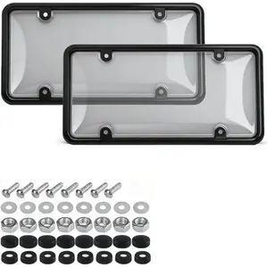 JOKG 2-Pack License Plate Cover Frames Protector Combo, Clear Plate Frame Anti-Scratch Anti-Glare for Car Truck SUV, Includes All Mounting Hardware (Grey)