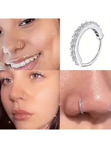 Women's Geometric Rhinestone Fake Nose Ring, Elegant Daily Wear Jewelry, Fashionable Stainless Steel Accessory for All Seasons