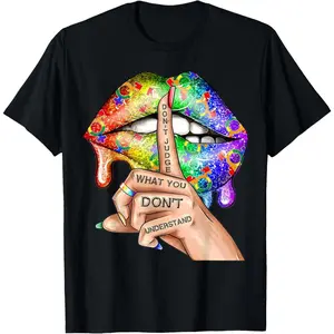Ships within 24 hours. Don't judge things you don't understand. LGBT Pride Lips Pattern T-shirt, 100% Cotton, Short Sleeve, Summer Casual, Unisex, Pride Month Top, Couple Valentine's Day Outfit.