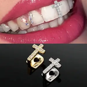 Hip Hop Cross Grillz! Single Piece Micro Paved Zircon Tooth Decor, Edgy Statement Dental Jewelry For Trendsetters #FashionTok #ViralJewelry #ToothDecorGoals #EdgyFashion #HipHopJewelryTrend