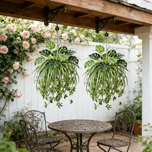 2 Items = Spider Plant + Monstera, Nordic Style Artificial Plant Hanging Basket Monstera Combination Green Plants, Uv-Resistant Green Plants - Suitable for Outdoor Gardens | Home Decor | Artistic Decoration | Artificial Green Plants Hanging Planter
