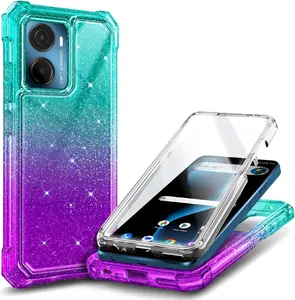 Cricket Magic 2 5G Case (2024), AT&T Propel 2 5G with [Built-in Screen Protector], [9FT Military Grade Drop Tested] Full-Body Protective Shockproof Bumper Case (Glitter Aqua/Purple) Cellphone Wireless