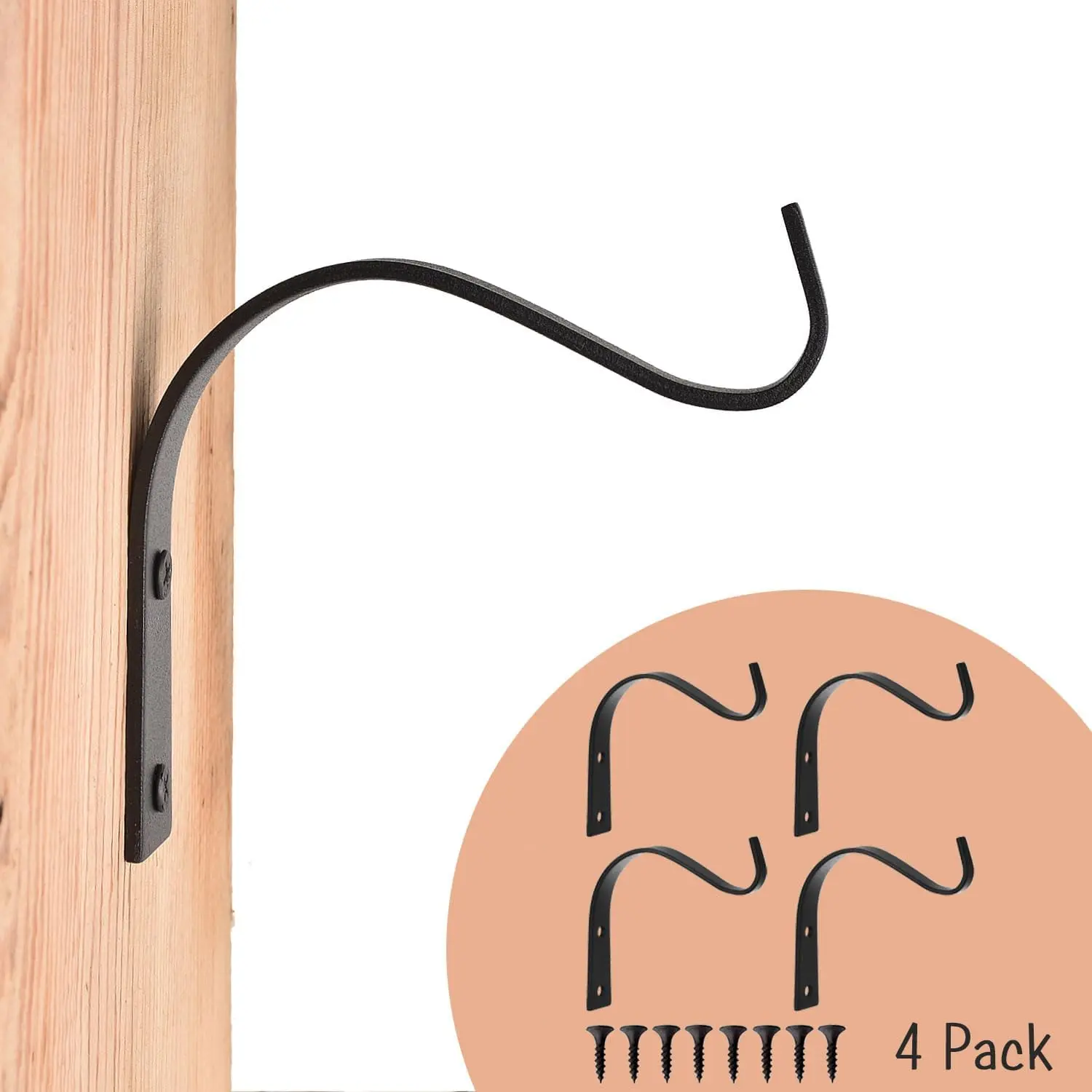 4-Pack Iron Wall-Mounted Plant Hanger Brackets (4-in) - Decorative Minimalist Rustic Hooks, 15 Lb Capacity, Versatile for Entryway, Bathroom, DIY Projects Hanging Baskets/Ornaments, Vintage Home Organizer