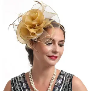 Women Fascinators Organza Fascinators 20S Party Hat Wedding Tea Party Fascinator Pillbox Hat with Headband Hairclip