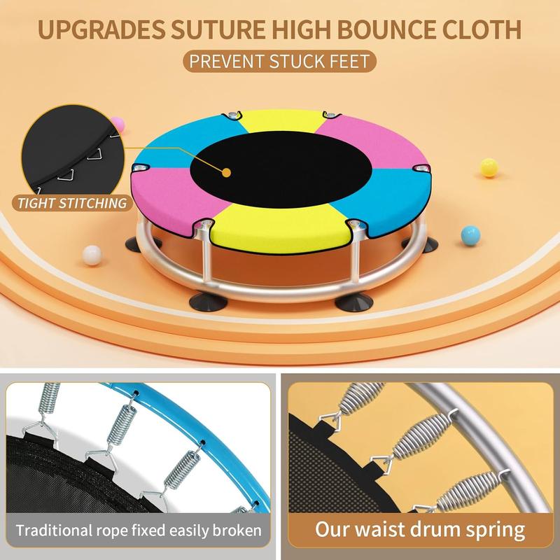 Trampoline for Kids with Basketball Hoop, 55" Toddler Trampoline Indoor & Outdoor, 440lbs Capacity Baby Trampoline with Enclosure, No-Gap Safe Design,,Swing,Sandbag,Ring,Ocean Balls,Gifts for Boys&Girls,