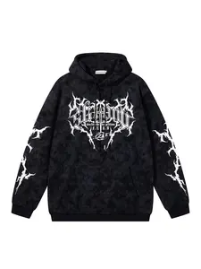 Men's American Vintage Washed Tie-Dye Cross Ink Print Hoodie, Trendy Fashion Casual Versatile Pullover Sweatshirt Jacket, Casual Pullover Hoodies