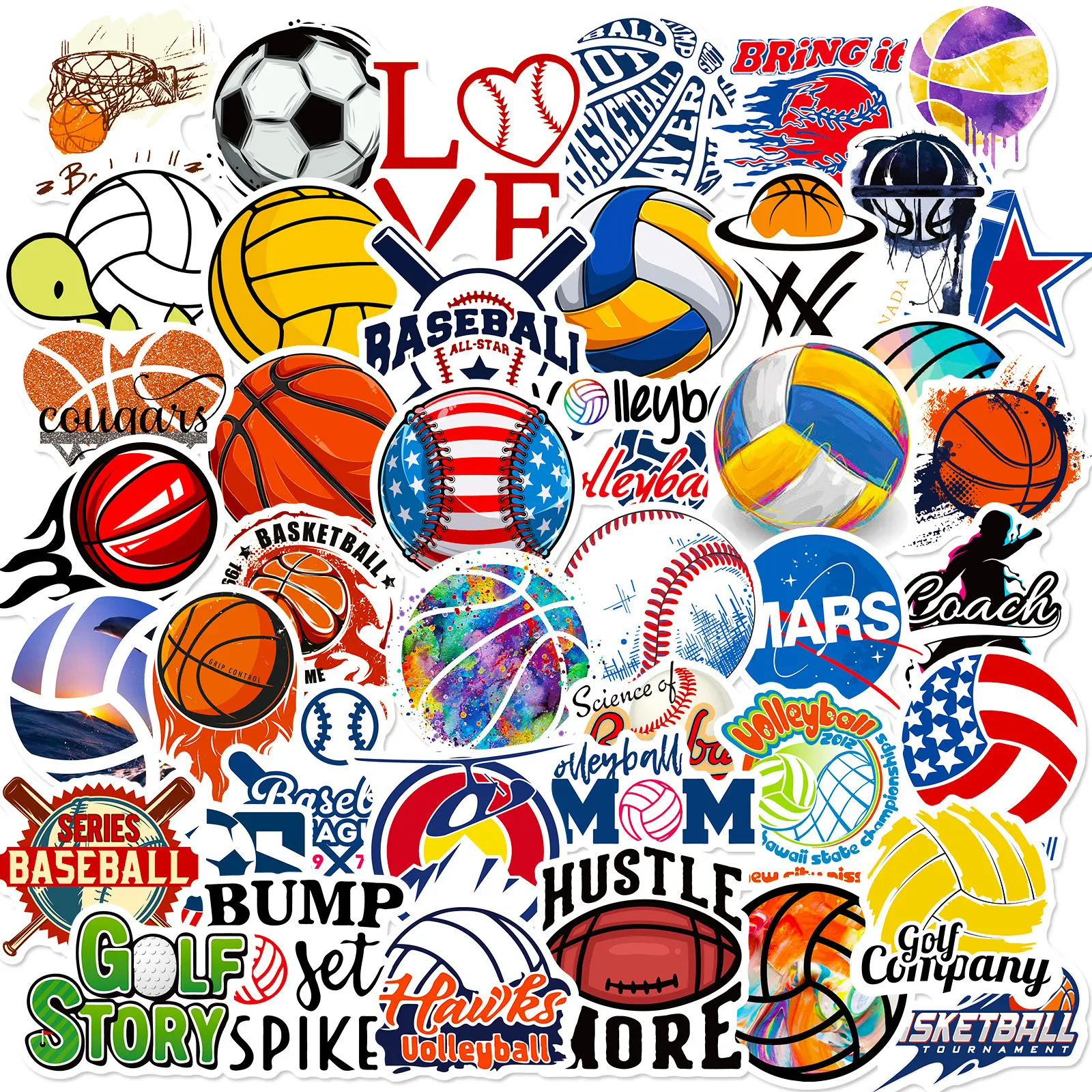 50 Custom-designed Sports Stickers (soccer, Basketball, Etc.), Decal Set, Suitable for Scrapbooks, Diaries, Laptops, Water Bottles, Cars, and Other Items. A Gift with A Positive Message and Based on Beliefs, Car Decals