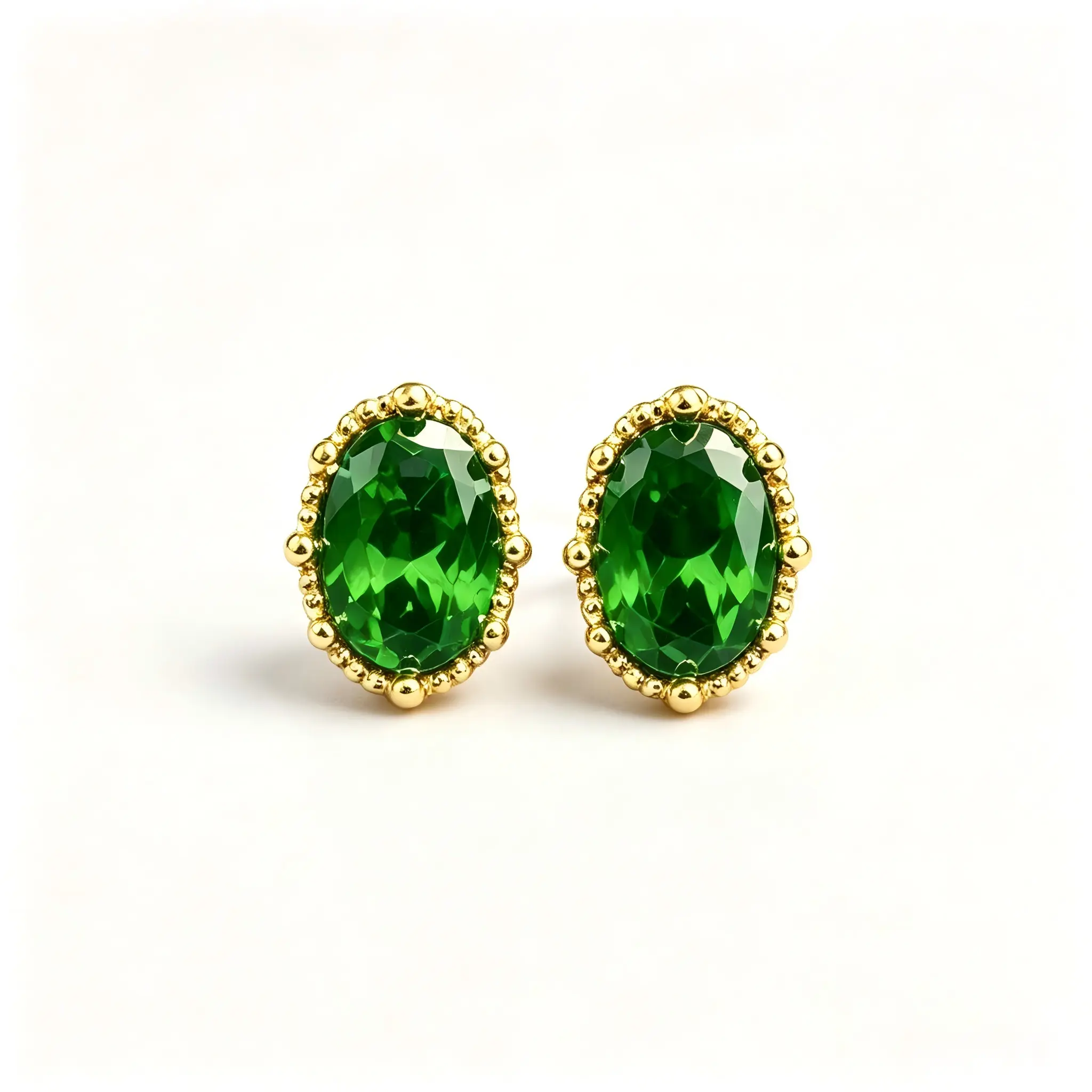 Oval Green Artificial Stone Stud Earrings Gold Tone Alloy Earrings For Women Elegant Daily Jewelry,Vintage Oval Cut Green Gemstone Stud Earrings Gold Plated Alloy Prong Setting Dainty Pierced Earrings Wedding Banquet Daily Wear Fashion Jewelry