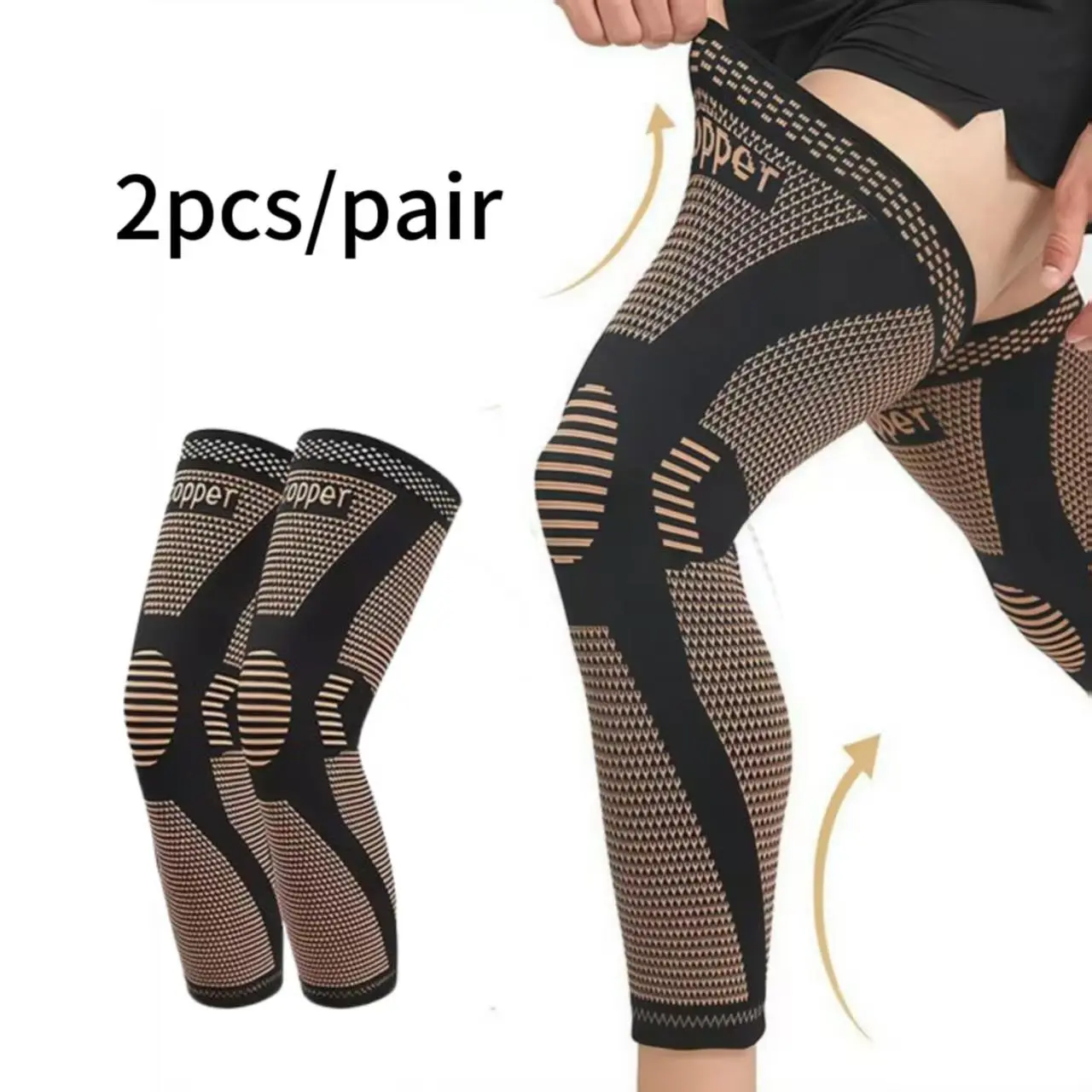 Unisex Long Thermal Compression Knee Sleeves for Autumn & Winter, Anti-Slip Breathable Full Leg Knee Support Braces, Warm Knee Pads for Running, Basketball, Cycling and Gym Fitness Sports Protection