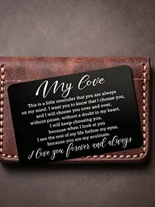 Metal wallet insert with a personalized message, Valentine's Day gift, anniversary card, and wedding anniversary gift for men