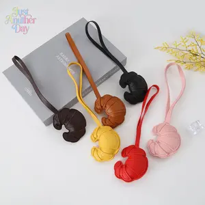 6-Pack Handcrafted Croissant PU Leather Bag Charms, Multi-Layer Pastry-Shaped Pendants with Straps, Cute Food-Themed Keychains & Bag Accessories