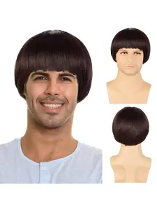 Men's Short Synthetic Hair, 60s Bowl Cut Mushroom Head, Role Play, Anime, Halloween, Christmas Party, Smooth Shiny Texture