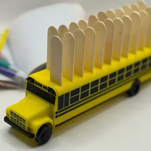 3D Printed School Bus Classroom Helper with Spinning Wheels & Popsicle Stick Slots for Attendance/Job Chart - Teacher Gift