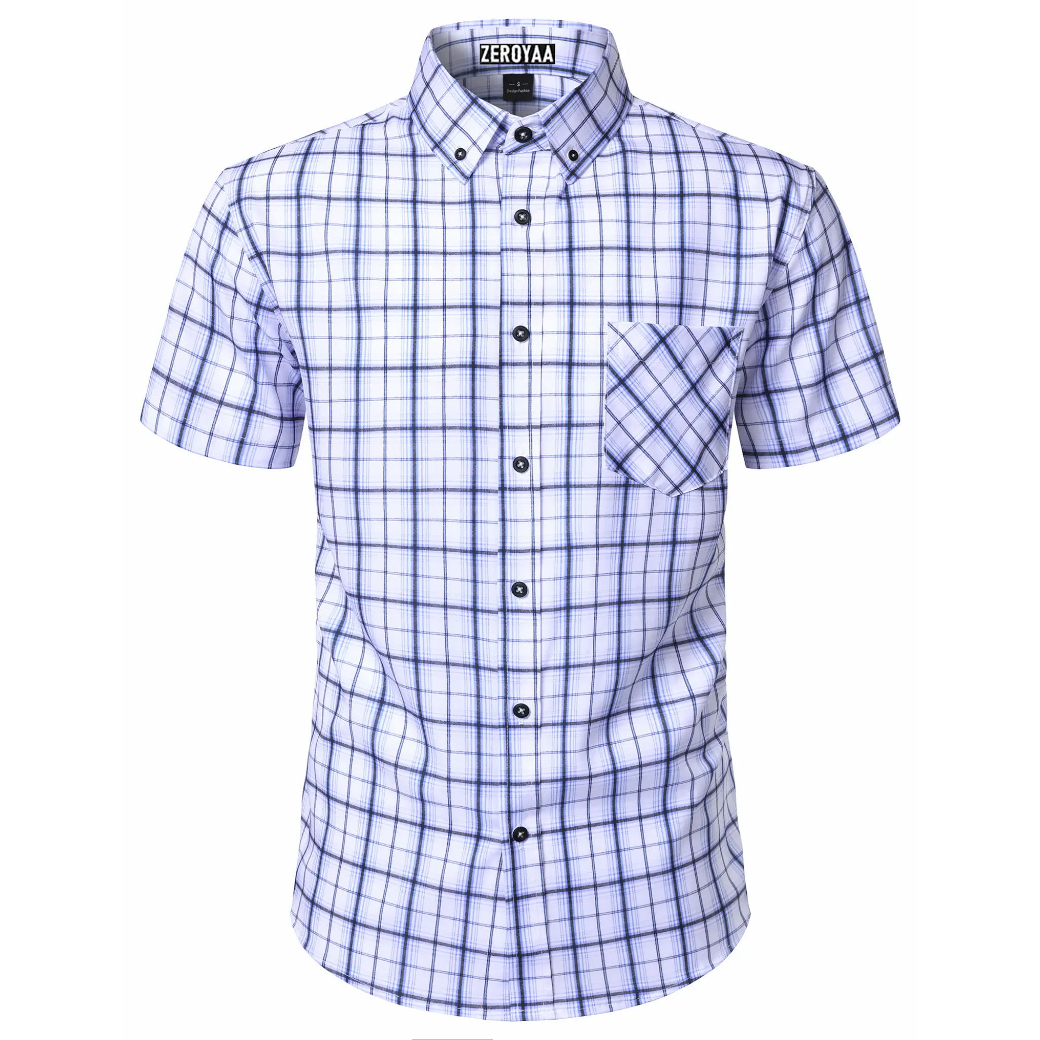 ZEROYAA Men's Classic Checked Dress Shirt, Casual Short Sleeve Button Down with Wrinkle-Free Silky Stretch Fabric, Menswear, Smooth, Shortsleeve, Soft, 4-Way Stretch, Tapered