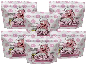 Piggy Pouch Bacon Grease Container 6 Pack 12 oz Resealable Heat Resistant Zip Lock Design for Cooking Grease Oil and Fat Storage