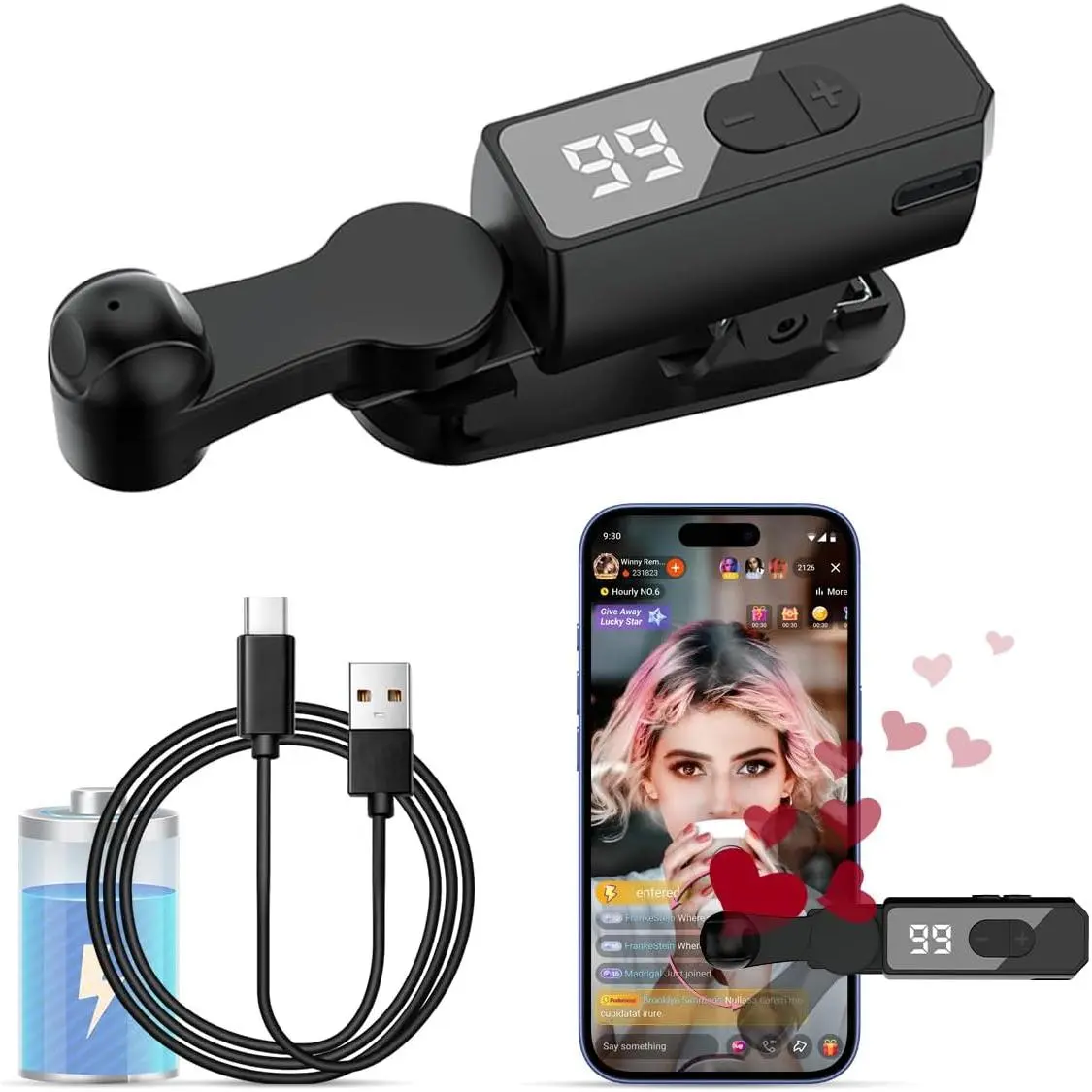 Portable Adjustable Smartphone Auto Clicker Button - Hands-Free Touch Screen Accessory for Live Streaming, Gaming - Compatible with iPhone, Android Cellphone
