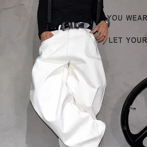 Korean Style Y2K Straight Leg Wide Leg Jeans, Casual Loose Fit Men's Long Pants, All Seasons Fashion, Plain Pattern