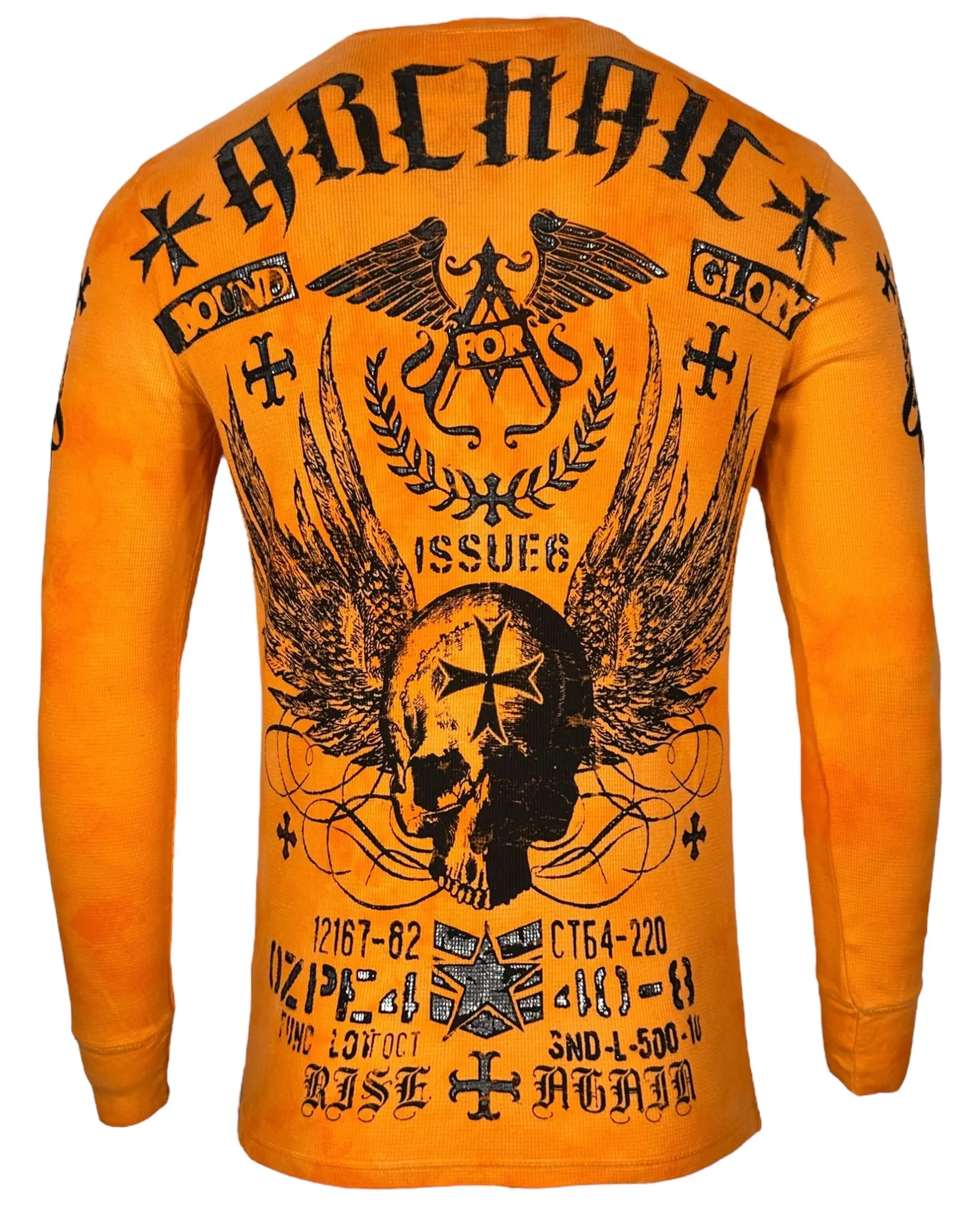 Archaic by Affliction Men's Cotton Longsleeve Graphic Tshirt - Casual Thermal Black Prayer Top, Longsleeves