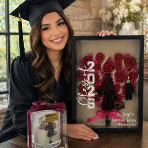 Graduation Set. Shadow box frame 11x14 personalized with your Name and Profession. Made with candles roses making a bug heart in the interior. Can be made with the color of your choice. This frame also include a candle matching the frame also personalized