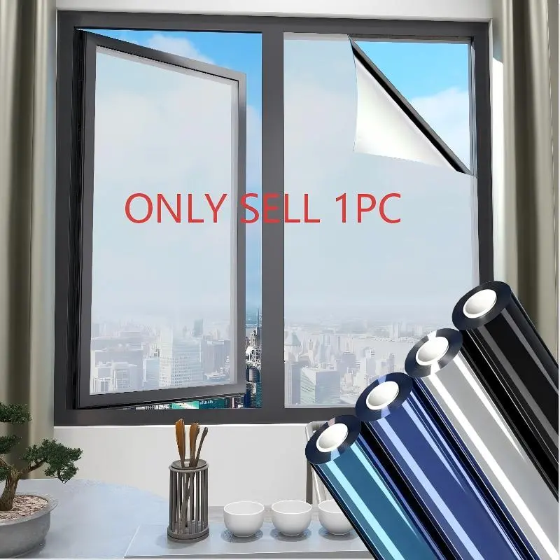 Household Privacy Protection Window Sticker, Static Adsorption One Way Perspective Sun Shading Film, Energy Saving Heat Insulated Anti Peep Glass Film for Living Room Balcony Bathroom