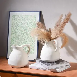 Ceramic Vase with Handle, Vintage Home Decor, Simple Living Room and Table Decoration, Rustic Bookshelf Display Ornament