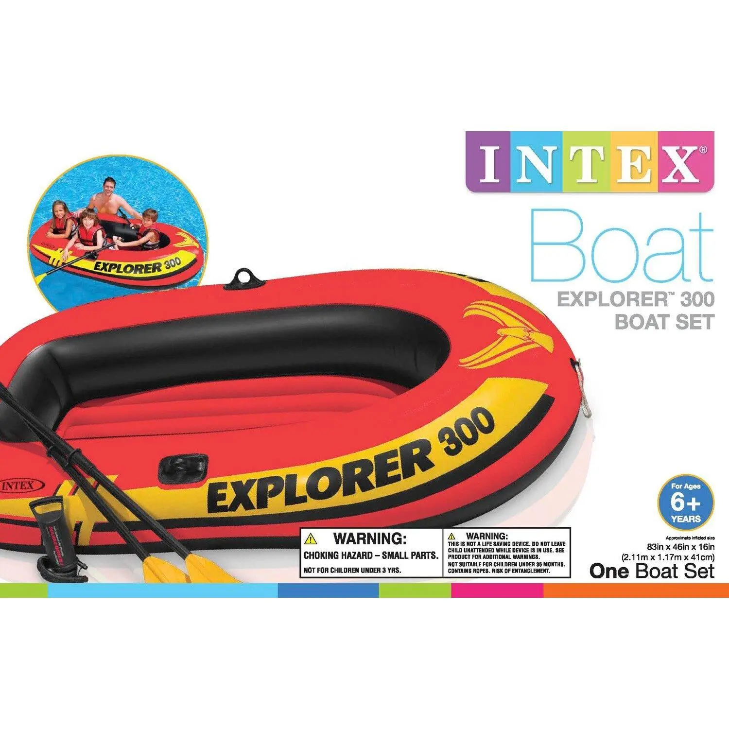 Intex Explorer 300 Compact Inflatable 3 Person Raft Boat w/ Pump & Oars ...
