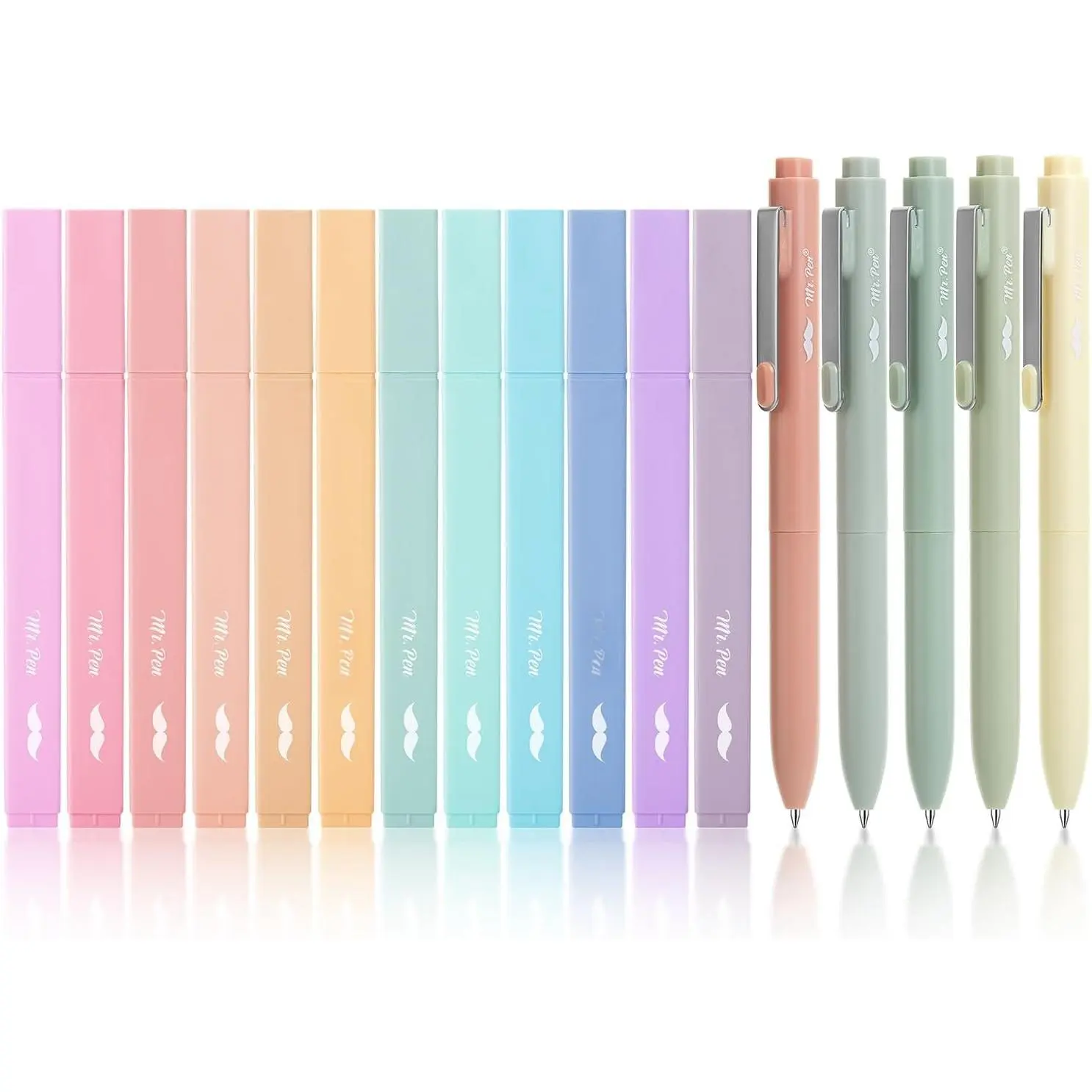 - Aesthetic Highlighters and Gel s, 17 Pack, 12 Muted Pastel Highlighters No Bleed & 5 Black Ink 0.7mm Aesthetic Gel s