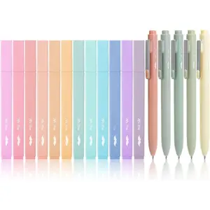 - Aesthetic Highlighters and Gel s, 17 Pack, 12 Muted Pastel Highlighters No Bleed & 5 Black Ink 0.7mm Aesthetic Gel s