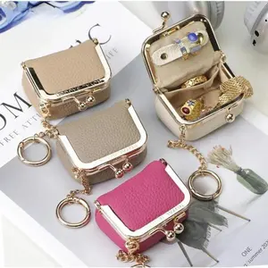 Women's Genuine Leather Mini Jewelry Pouch RFID Blocking Organizer Multi-Compartment Compact Travel-Ready for Accessories