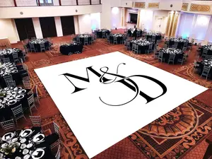 Shop Decal Dance Floor Wrap with Center Monogram Removable Print Stickers for Indoor Use Customizable Design on White Gloss Vinyl Decorative Ornaments