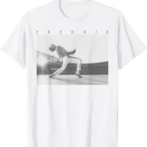 Freddie Mercury Official Howl Stage Icon B&W Photo T-Shirt Crewneck Menswear Top Black Breathable Tee