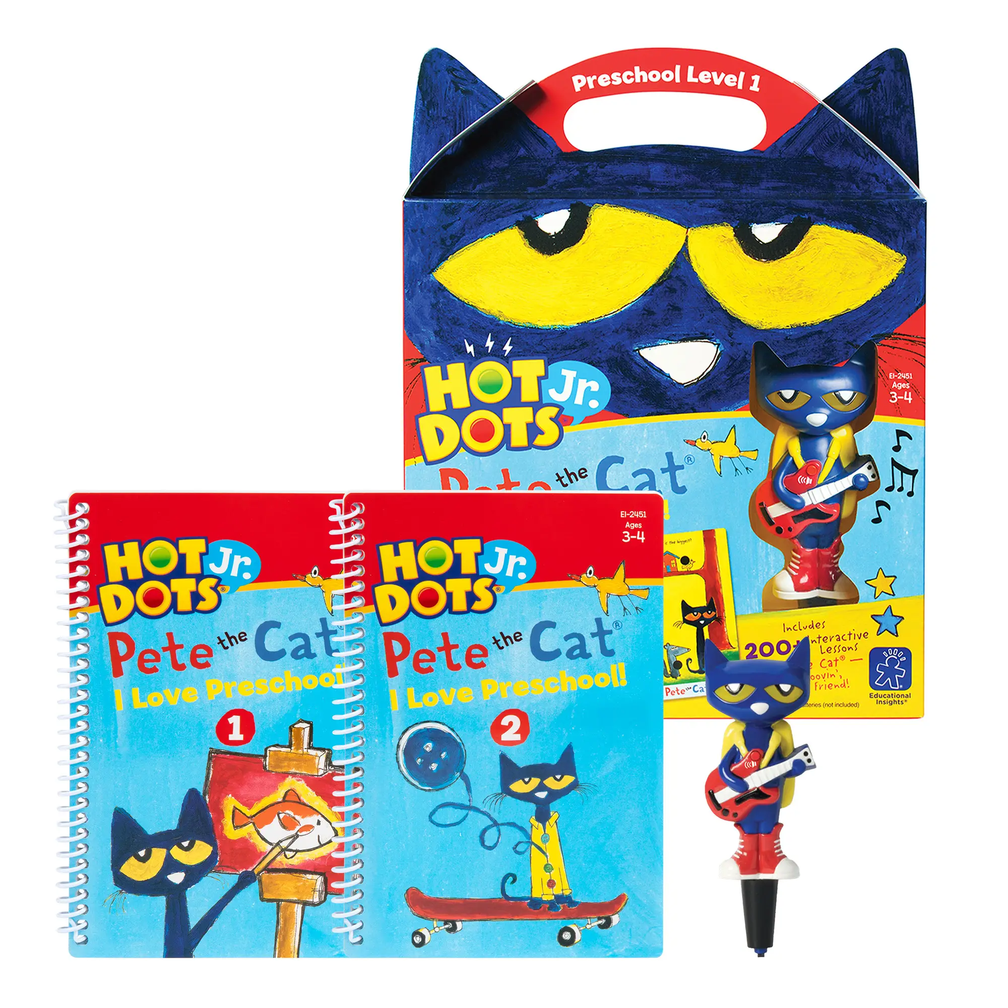 Educational Insights Hot Dots Jr. Pete The Cat - I Love Preschool Set with Interactive Pen, Math & Reading Workbooks, 200+ Multi-Subject Lessons, Ages