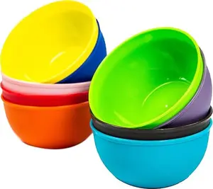 9 Pack 10 Ounce Plastic Bowls, Kids Plastic Bowls, Set of 9 (9 Rainbow Colors)