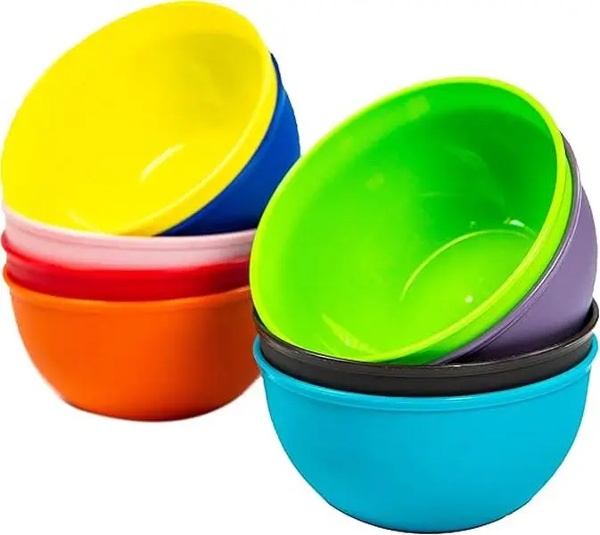 9 Pack 10 Ounce Plastic Bowls, Kids Plastic Bowls, Set of 9 (9 Rainbow Colors)