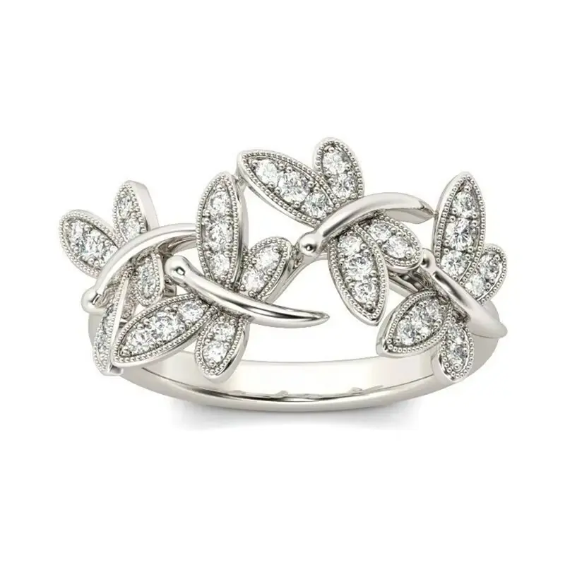 Chic Dragonfly Rings Women Silver Color Exquisite Female Finger Ring for Wedding Party Birthday Gift Statement Jewelry