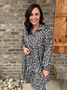 Leopard Collared Babydoll Dress Leopard Collared Babydoll Dress