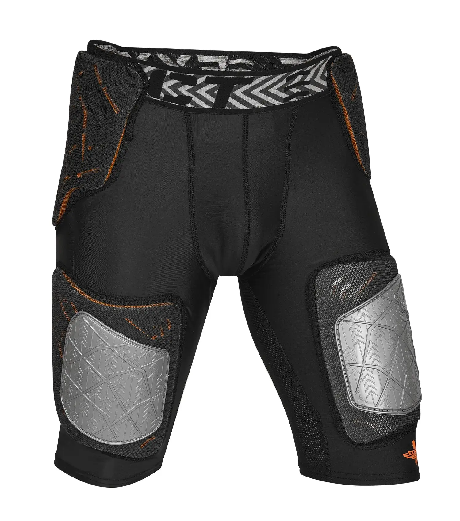 Exxact Sports Gladiator 5-Pad Adult Football Girdle for Men with Integrated Hip, Thighs, Tailbone Pads, Padded Compression Shorts, Mens Girdle Football with Cup Pocket Black (Adult)