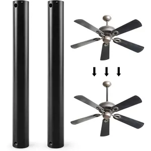 12 Inch Black Universal Ceiling Fan Extension Downrod, 1 Inch Diameter Non-Threaded, Pack of 2 for Most Ceiling Fans