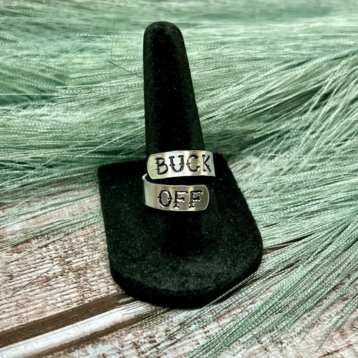 Buck Off Adjustable Metal Stamped Ring