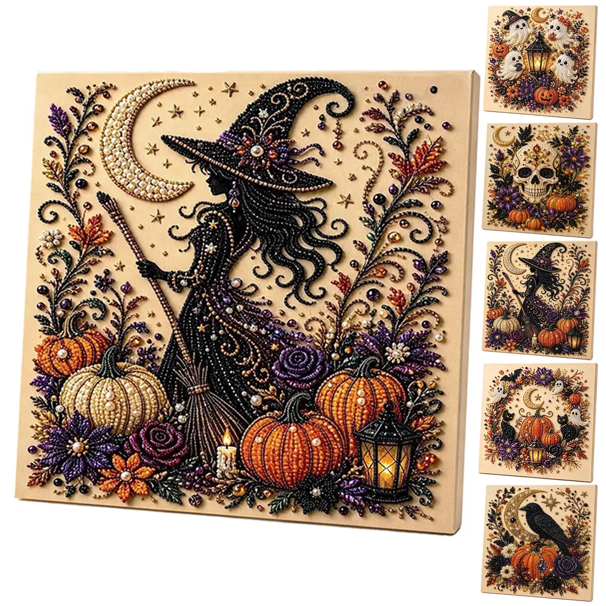 10"x10" Halloween Ghost Pearl Art DIY Kit, Spooky Cute 3D Diamond Painting Crafts, DIY Fall Home Decor Wall Art, Beginner DIY Seasonal Party Gift