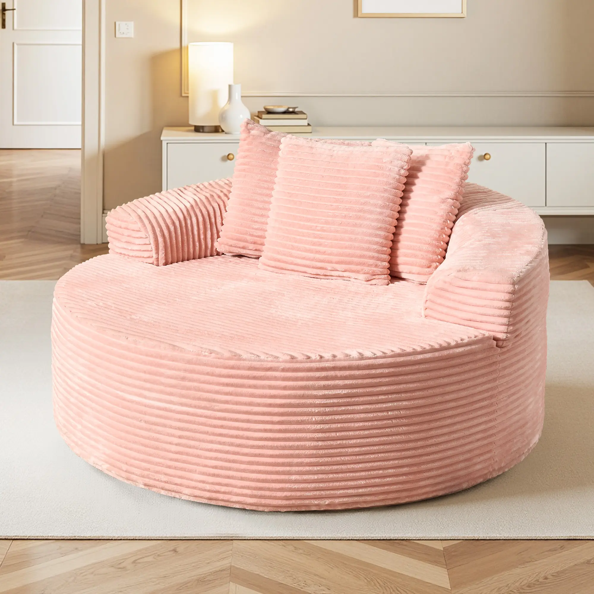 XIZZI 59'' O-Shaped Boneless Chaise Lounge Chair - Skin-Friendly Plush Corduroy Convertible Sofa Bed, No Assembly Required Easy to Use Living Room Furniture (C-Cloud/Doughnut-Shaped Styles), Boneless Couch Living Room Furniture