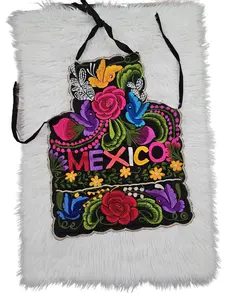 Mexican Apron with Pockets - Floral Embroidered Apron for Mom - Adjustable Neck Strap & Waist Ties - Perfect Gift for Cooking & Baking - Flower