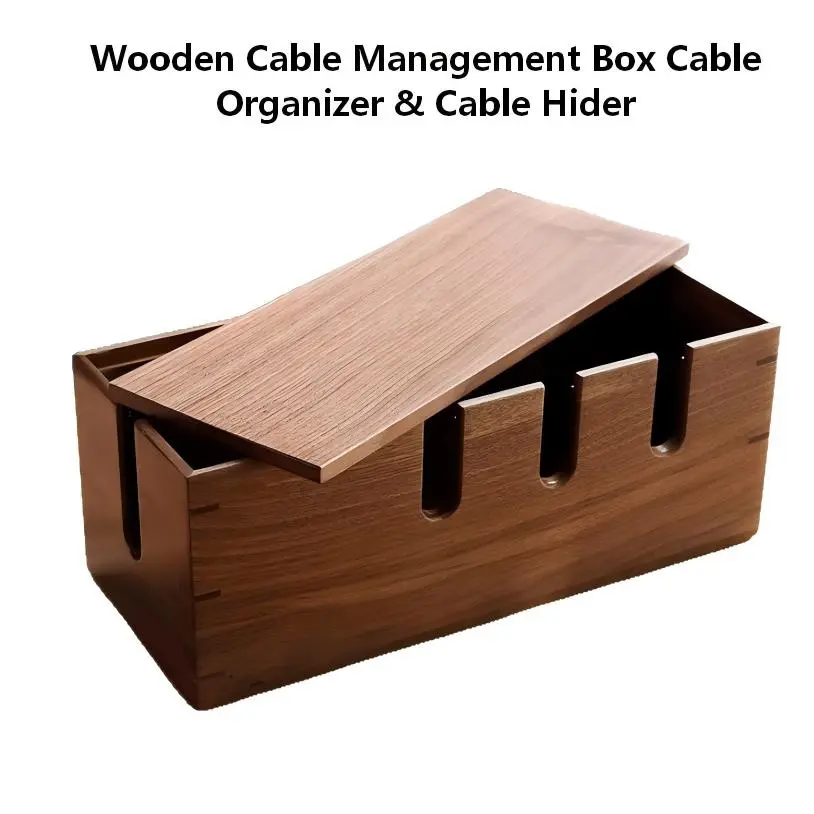 Wooden Cable Management Box, Hide Messy Cords & Power Strips, Decorative Cable Organizer with Lid for Desk, TV Stand, Home Office, Under Desk Wire Storage Solution, Back to School Desk Setup backtoschool