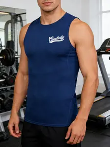 Men's Compression Tank Top Creativity Letter Graphic Print Bodybuilding Vest Gym Workout Muscle Slim Fit Sleeveless Baselayer Sportswear Shirt
